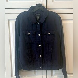 New JNY by Jones New York Navy Blue Linen Jacket